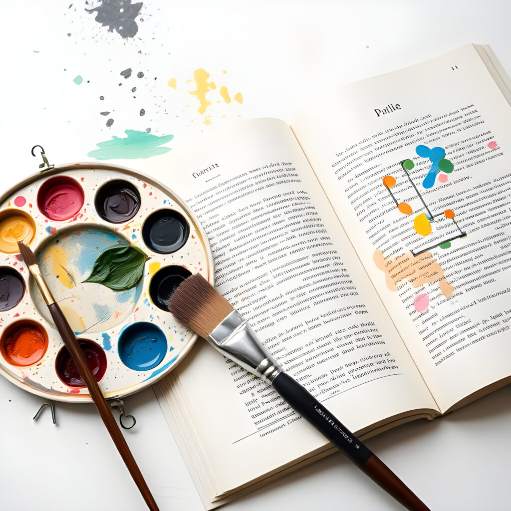 Arts-A-paintbrush-palette-and-an-open- book